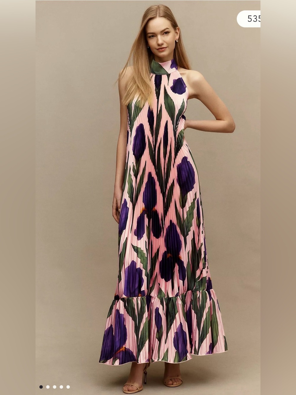 L’Idée Ares Maxi Gown Pleated Pink Floral Halter
